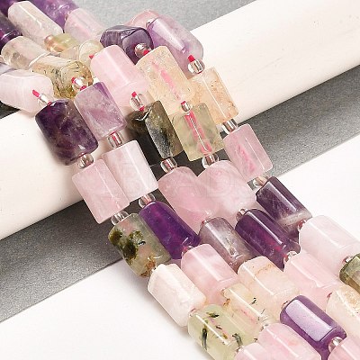 Natural Rose Quartz & Amethyst & Prehnite & Yellow Quartz Beads Strands G-G068-A22-01-1