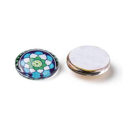 Printed Glass Flat Round Cabochons GGLA-N004-12mm-G-WH-1