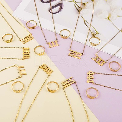Number Pendant Necklace & Open Cuff Ring JX199A-1