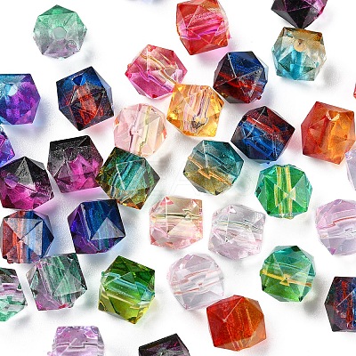 250Pcs 10 Colors Two Tone Transparent Spray Painted Acrylic Beads ACRP-CJ0001-03-1