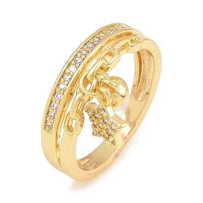 Brass Micro Pave Cubic Zirconia Finger Rings for Women CU-CBA0A21-03G-1