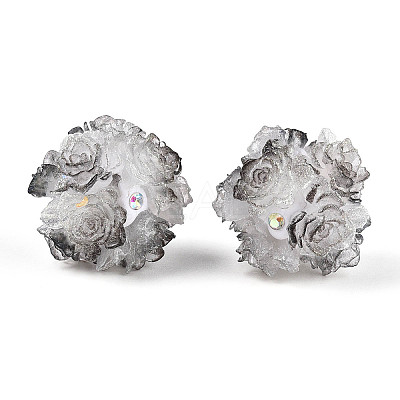 Polymer Clay Rhinestone Beads with Embossed Resin Roses RESI-T059-04B-1