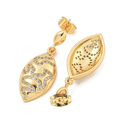 Leaf Brass Pave Clear Cubic Zirconia Dangle Stud Earrings EJEW-M258-37G-1