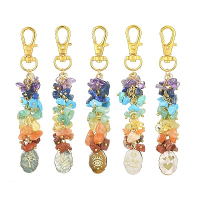Chakra Gemstone Chips Pendant Decorations HJEW-JM01201-1