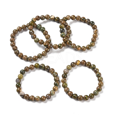 Natural Rhyolite Jasper Stretch Beaded Bracelets G-A185-01S-1