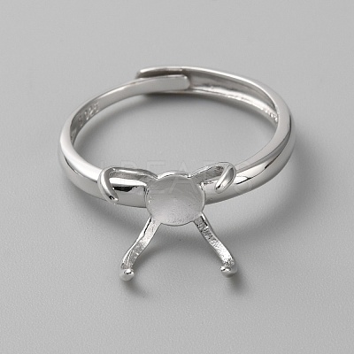 Adjustable Rhodium Plated Sterling Silver Finger Rings Components STER-WH0008-28P-1