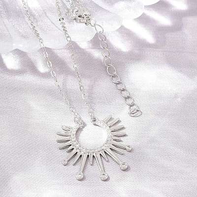 Brass Micro Pave Clear Cubic Zirconia Sun Pendant Necklaces KK-CBA4547-09P-1