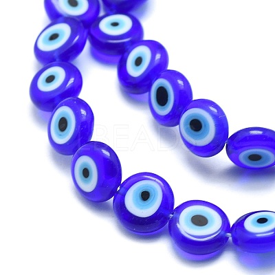 Handmade Evil Eye Lampwork Flat Round Bead Strands X-LAMP-L058-10mm-12-1