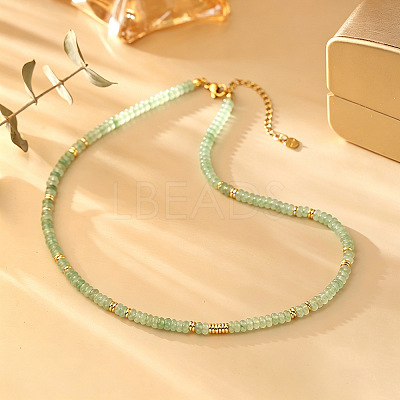 Natural Green Aventurine Rondelle Beaded Necklaces with Brass Beads WG55414-01-1