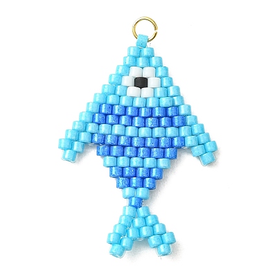 304 Stainless Steel & Cylinder Seed Beads Glass Pendants PALLOY-MZ01441-01-1