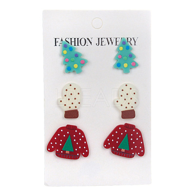3 Pairs Christmas Theme Acrylic Stud Earrings FS-WGD5022-01-1