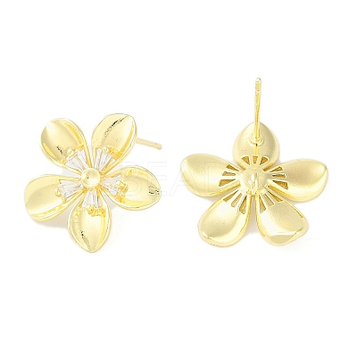 Brass Pave Clear Cubic Zirconia Stud Earring Findings LS-KK-F875-05G-1