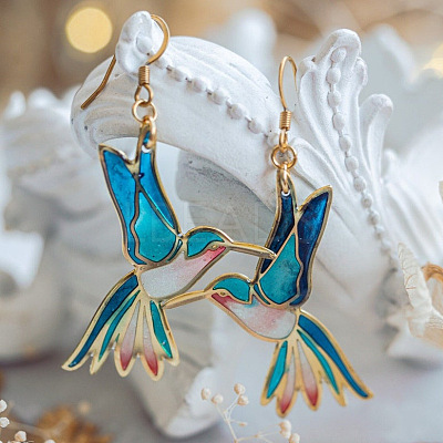 Alloy Enamel Bird Dangle Earrings for Women WGBA97F-01-1