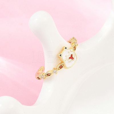 Brass Micro Pave Cubic Zirconia Enamel Cuff Open Rings CU-CBACDF6-04G-1