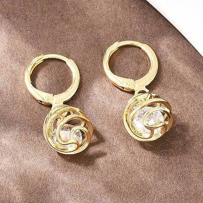 Hollow Oval Brass Clear Cubic Zirconia Leverback Earrings EJEW-H182-04B-G-1