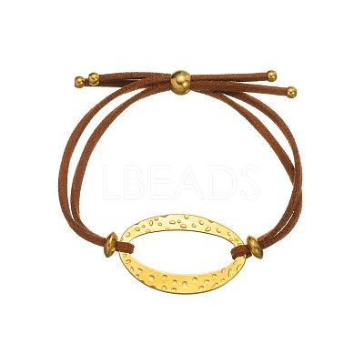 Adjustable 304 Stainless Steel Textured Oval Link Faux Suede Slider Bracelets WGFF7EF-03-1