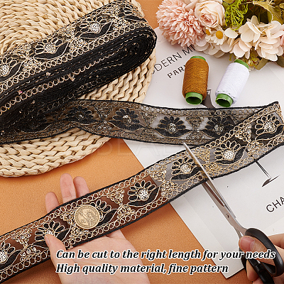 10 Yards Organza Embroidery Flower Ribbons with Paillettes SRIB-WH0011-202A-1