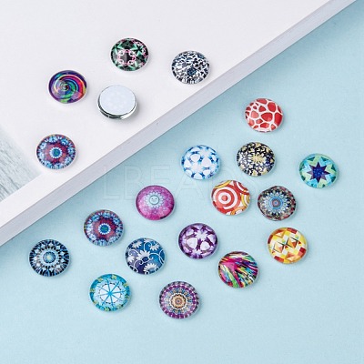 Mosaic Printed Glass Half Round/Dome Cabochons GGLA-N004-12mm-G-1