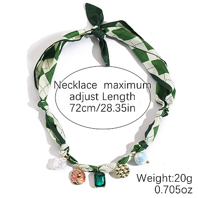 Rectangle Alloy Enamel & Resin & Green Glass & Plastic Pearl & Rhinestone Tassel Scarf Choker Necklaces FS-WG248CD-10-1