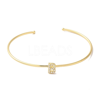 Rack Plating Brass Micro Pave Clear Cubic Zirconia Letter Open Cuff Bangles BJEW-A018-01G-B-1
