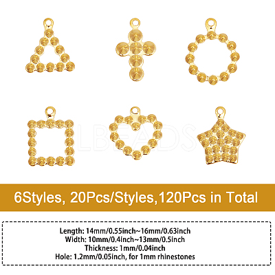 120Pcs 6 Style Ion Plating(IP) 304 Stainless Steel Pendant Rhinestone Settings STAS-CA0002-11-1