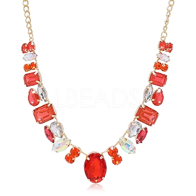 European Vintage Style Alloy Rhinestone Geometric Oval Bib Necklaces for Women FX7886-1-1