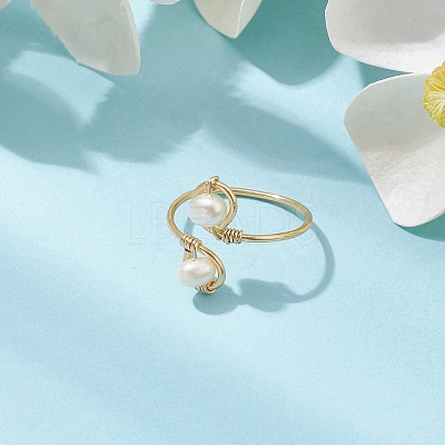Copper Wire Wrapped Natural Cultured Freshwater Pearl Toe Open Ring X-RJEW-JR00620-1