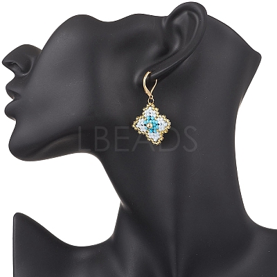 Handmade Glass Seed Beads Flower Leverback Earrings EJEW-MZ00578-01-1