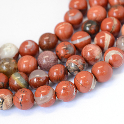 Natural Red Jasper Round Bead Strands X-G-E334-8mm-27-1