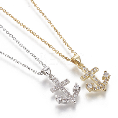 Brass Micro Pave Cubic Zirconia Pendant Necklaces NJEW-I230-09-1