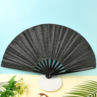 1Pc Bamboo with Oxford Fabric Glitter Powder Folding Fans AJEW-SP0003-77B-1