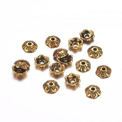 6-Petal Tibetan Style Alloy Flower Bead Caps TIBE-S220-AG-RS-1