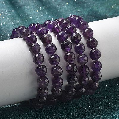 Natural Amethyst Bead Stretch Bracelets X-BJEW-K212-C-034-1