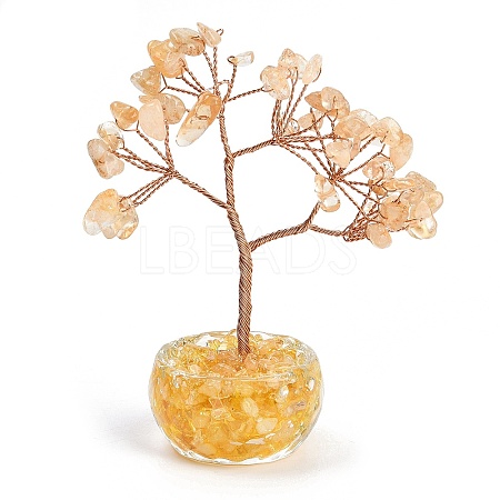 Natural Yellow Quartz Chips Tree of Life Decorations DJEW-B013-01C-1