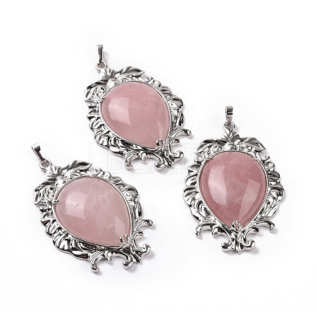 Natural Rose Quartz Big Pendants G-P496-01P-19-1