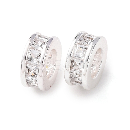 Brass Micro Pave Clear Cubic Zirconia European Beads KK-C157-25S-1