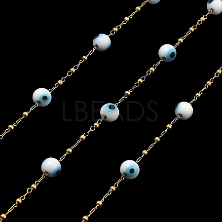 Evil Eye Lampwork Beaded Link Chains CHS-G028-04G-06-1