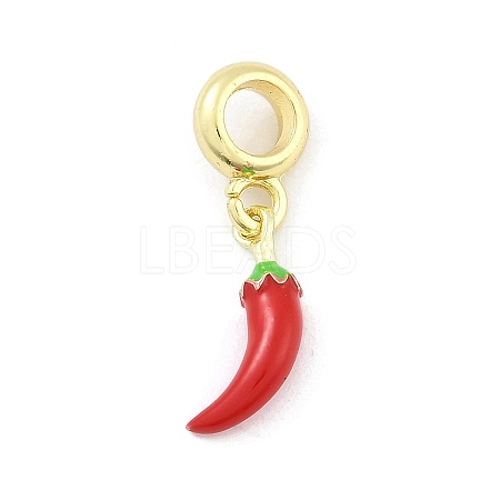 Brass Red Enamel Vegetable European Dangle Charms KK-Z090-06G-01-1