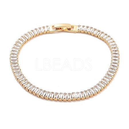 Brass Pave Clear Cubic Zirconia Rectangle Link Bracelets BJEW-YWC0002-11A-G-1