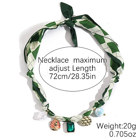 Rectangle Alloy Enamel & Resin & Green Glass & Plastic Pearl & Rhinestone Tassel Scarf Choker Necklaces FS-WG248CD-10-1