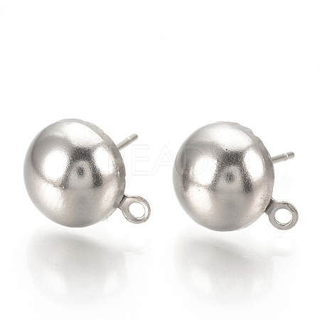 Non-Tarnish 304 Stainless Steel Stud Earrings Findings STAS-R096-12mm-01-1