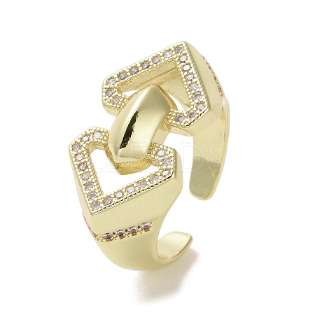 Brass Micro Pave Cubic Zirconia Open Cuff Ring RJEW-K256-56G-1