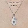 Non-Tarnish 201 Stainless Steel Hollow Hamsa Hand with Eye Pendant Necklace NJEW-OY001-78-3