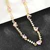 Brass Pave Pink Cubic Zirconia Heart Link Chain Necklaces KK-CBA4547-16A-G-2