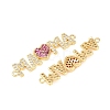 Mother's Day Brass Micro Pave Clear and Magenta Cubic Zirconia Connector Charm KK-F931-27A-G-2