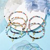 4mm Round Gemstone & Handmade Lampwork Beaded Stretch Bracelets BJEW-JB10257-2