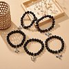 Natural Lava Rock Round Beaded Stretch Bracelet with Alloy Fairy Charm BJEW-JB08884-2