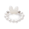 Round Shell Pearl & Brass Beads Stretch Rings RJEW-JR00689-02-4