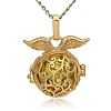 Golden Tone Brass Hollow Round Cage Pendants KK-J230-08G-3
