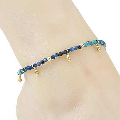 Natural Apatite & Kyanite Faceted Round and Pearl Beaded Anklets AJEW-AN00872-01-1